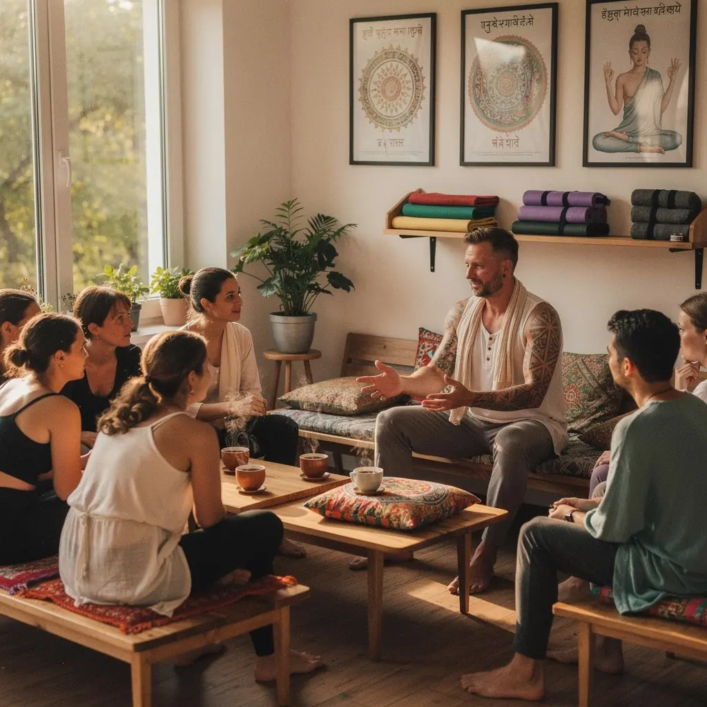 Instruktor pokazujący prawidłowe ułożenie ciała w pozycji "Adho Mukha Svanasana".
