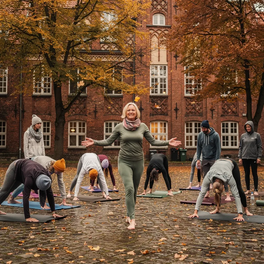 Instruktor pokazujący prawidłowe ułożenie ciała w pozycji "Adho Mukha Svanasana".