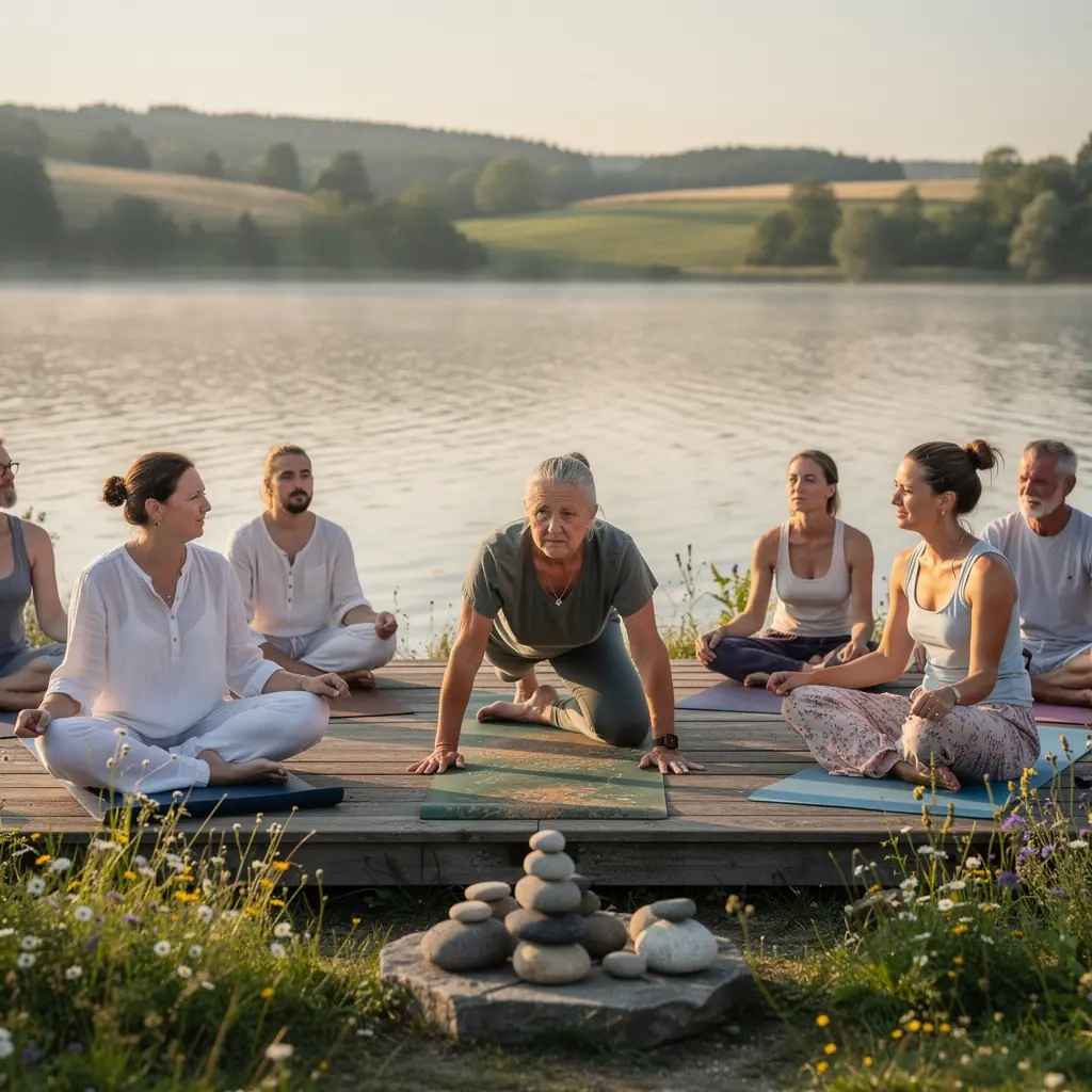 Instruktor pokazujący prawidłowe ułożenie ciała w pozycji "Adho Mukha Svanasana".